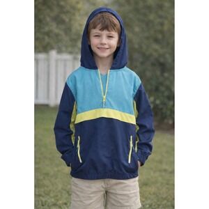 Tommy Bahama Kids Hooded Windbreaker Jacket Blue Colorblock Youth Size M 7–8